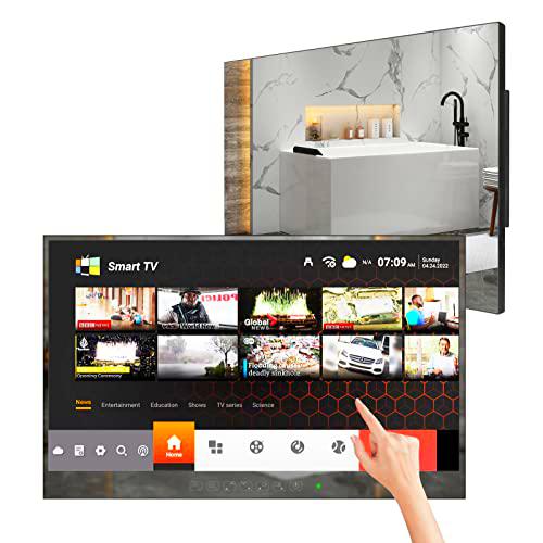 Soulaca TV de baño de 27 pulgadas lujo Smart Mirror TV IP66 impermeable Android 11.0 Full HD con Wi-FI y Bluetooth (modelo 2022 con pantalla táctil y 7 teclas táctiles)