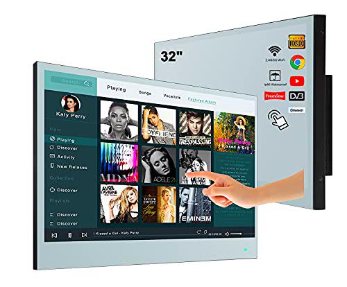 Soulaca TV - Espejo inteligente de pantalla táctil de 32 pulgadas para cuarto de baño IP66 Televisión impermeable Android 9.0 Full HD 1080P con Wi-FI/Bluetooth y altavoces integrados