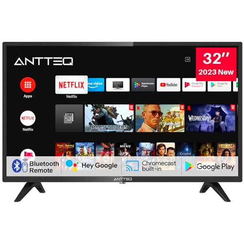 Antteq AG32H3 TV 32 Pulgadas (80cm) Smart TV,Andriod Televisores LED HD WiFi,Dolby Audio,Google Assistance,Bluetooth Triple Tuner(DVB-C/S2/-T2),Google Play Store(Disney+/Netflix/Prime Video/Youtube)