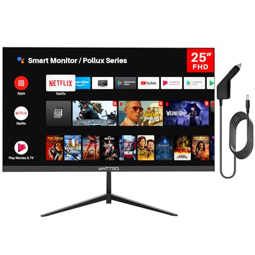 Antteq Pollux Smart Monitor TV 25 Pulgadas 1080p FHD Android OS 12v/230v,Monitor TV 2 in 1,Google Play Store,Dolby Audio,Chromecast,Disney,Youtube,Netflix,WiFi，Bluetooth,2024