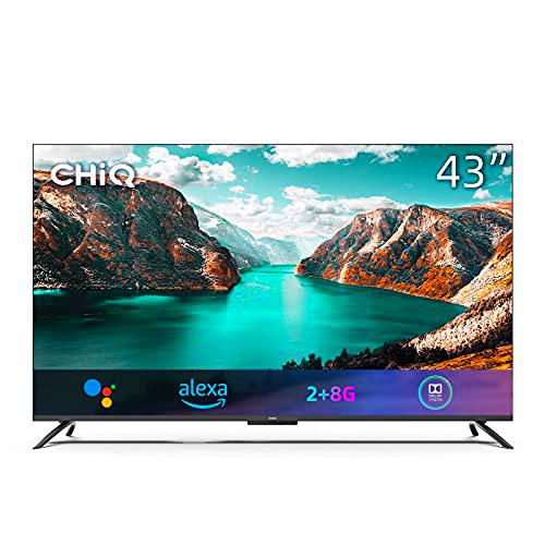 CHiQ U43G7PF Hands Free Voice Contorl Frameless Smart Android TV,4K UHD,HDR 10,Dolby Vision,Dolby Audio,Google Assistant,64-bit Quad Core，HDMI2.0 [Energy Class G]