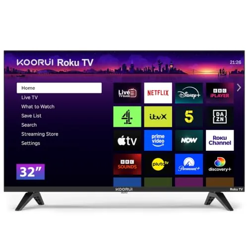 KOORUI Roku TV Smart TV de 32 pulgadas, TV HD de 32 pulgadas con Apple TV+ Netflix Freeview