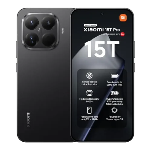 XIAOMI 15T Pro Smartphone 12+512GB Negro Lente óptica Leica Summilux | MediaTek Dimensity 9400+
