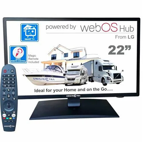 Unispectra ® Smart TV de 22 Pulgadas 12v (webOS) ELED Full HD 240v 24v 12v TV Freeview & Sat sintonizador de Unispectra
