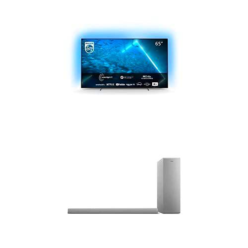 Philips 65OLED707/12 OLED 2022UHD Android TV, 65" 4k Smart TV con Ambilight 3 Lados + Barra de Sonido B6405/10 con Subwoofer Inalámbrico (2.1 Canales