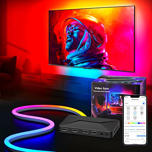 Ehaho Tira LED de retroiluminación para TV Smart LED con 4K HDMI Sync Box Adecuado para pantallas de hasta 85" y por debajo compatible con Alexa/Google App Control