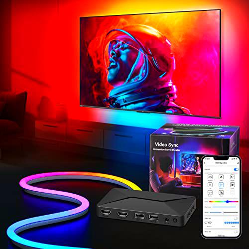 Ehaho Tira LED de retroiluminación para TV Smart LED con 4K HDMI Sync Box Adecuado para pantallas de hasta 85&quot; y por debajo compatible con Alexa/Google App Control