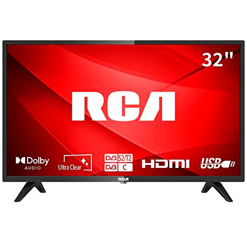 RCA 32 Pulgadas Televisión LED TV HD Ready Triple Sintonizador (DVB-T/T2-C-S/S2) Dolby Audio HDMI USB Conectar Fire TV Apple TV Monitor para PS5 Xbox Modelo Hotel Dormitorio Salón Hotel Negro