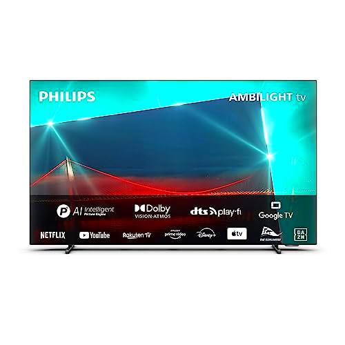 Philips 4K OLED Ambilight TV|OLED718|48 Pulgadas|UHD 4K|120 Hz|P5 AI Picture Engine|HDR10+|Google Smart TV|Dolby Atmos|Altavoces 20 W|Soporte|Prime|Netflix|Youtube|Google Assistant|Alexa|