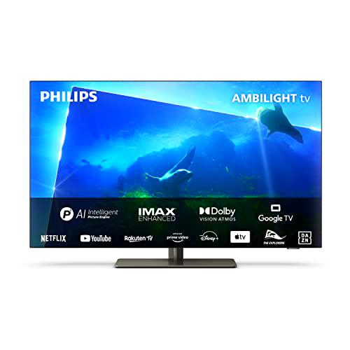 Philips 4K OLED Ambilight TV|OLED818/12|42 Pulgadas|UHD 4K|120Hz|P5 AI Picture Engine|HDR10+|Smart TV|Dolby Atmos|Altavoces de 40 W|Pedestal|Prime|Netflix|Youtube|Asistente de Google |Alexa|