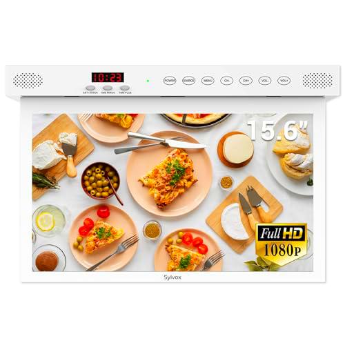 SYLVOX TV de Cocina 15,6 Pulgadas 1080P Android Smart TV hbbtv Google Play |Chromecast |Función de Temporizador| WiFi Bluetooth | Botones táctiles| Giro Libre 360º| Tapa hacia Abajo 90º |Blanco 2023