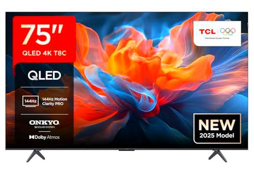 TCL 75T8C 75” QLED 4K HDR Ultra HD TV, Smart TV Powered by Google TV (Dolby Vision &amp; Atmos
