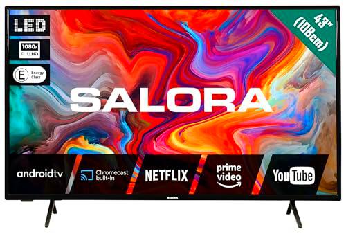 SALORA Smart TV 43 Pulgadas LED HD con Android, Sintonizador DVB-T2/S2 HEVC 10