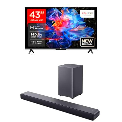 TCL Bundle of 43V6C Direct LED Smart TV, 4K HDR, Google TV (Dolby Audio