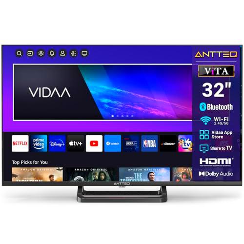 Antteq Vita Smart TV 32 Pulgadas,(Televisores 81cm),Dolby Audio,Mando a Distancia por Voz Bluetooth，App Store,Share to TV,Netflix/Youtube/Pluto TV,WiFi,Modelo 2025,V32-AH3Q1L-BT